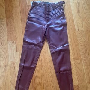 Womens high rise leather pants in maroon